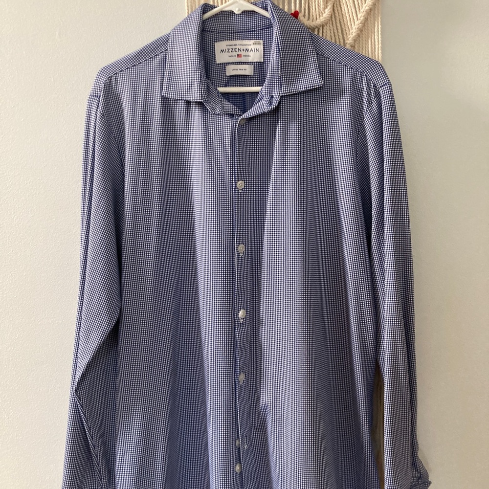 MIZZEN+MAIN men’s Blue plaid checker dress shirt
